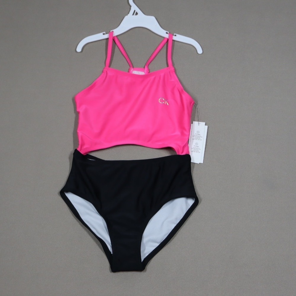 Calvin Klein Big Girls Color Block One Piece Swimsuit - Pink - Size M (8-10)‎